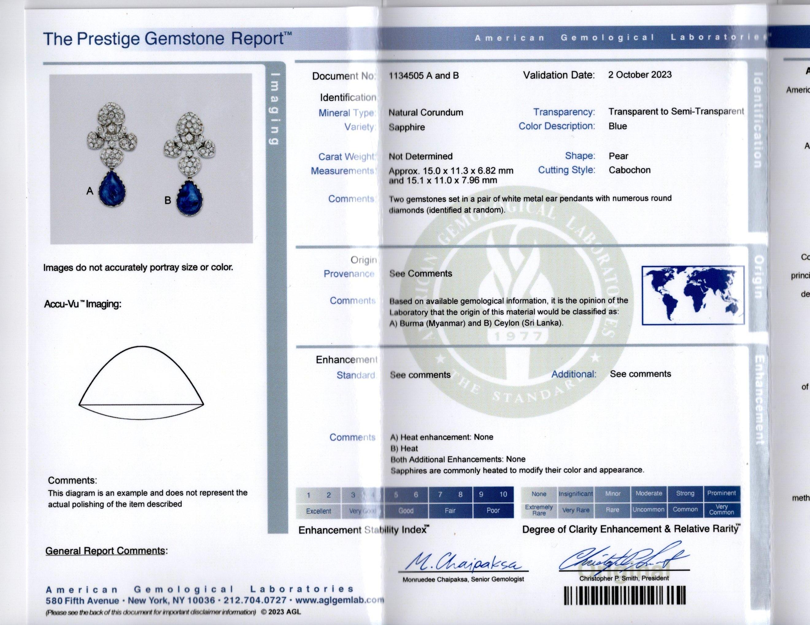 Pear Shape Cabochon Sapphire and Diamond Earrings For Sale 6