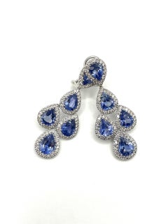 Pear Shape Ceylon Blue Sapphire & Diamond Earrings in 18 Kt White Gold