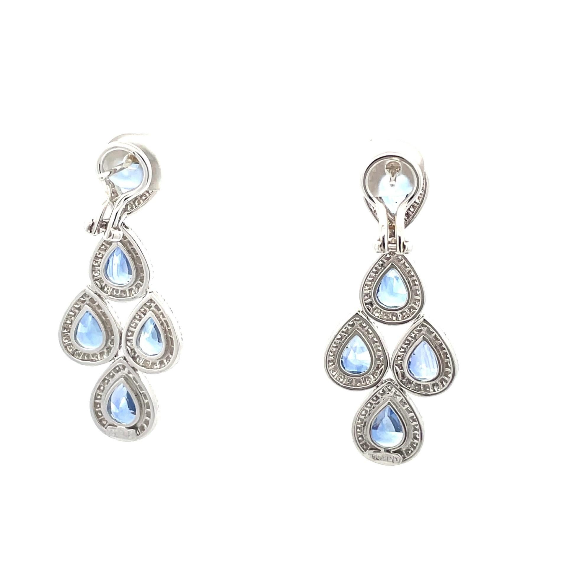 Women's Pear Shape Ceylon Blue Sapphire & Diamond Earrings in 18 Kt White Gold  For Sale