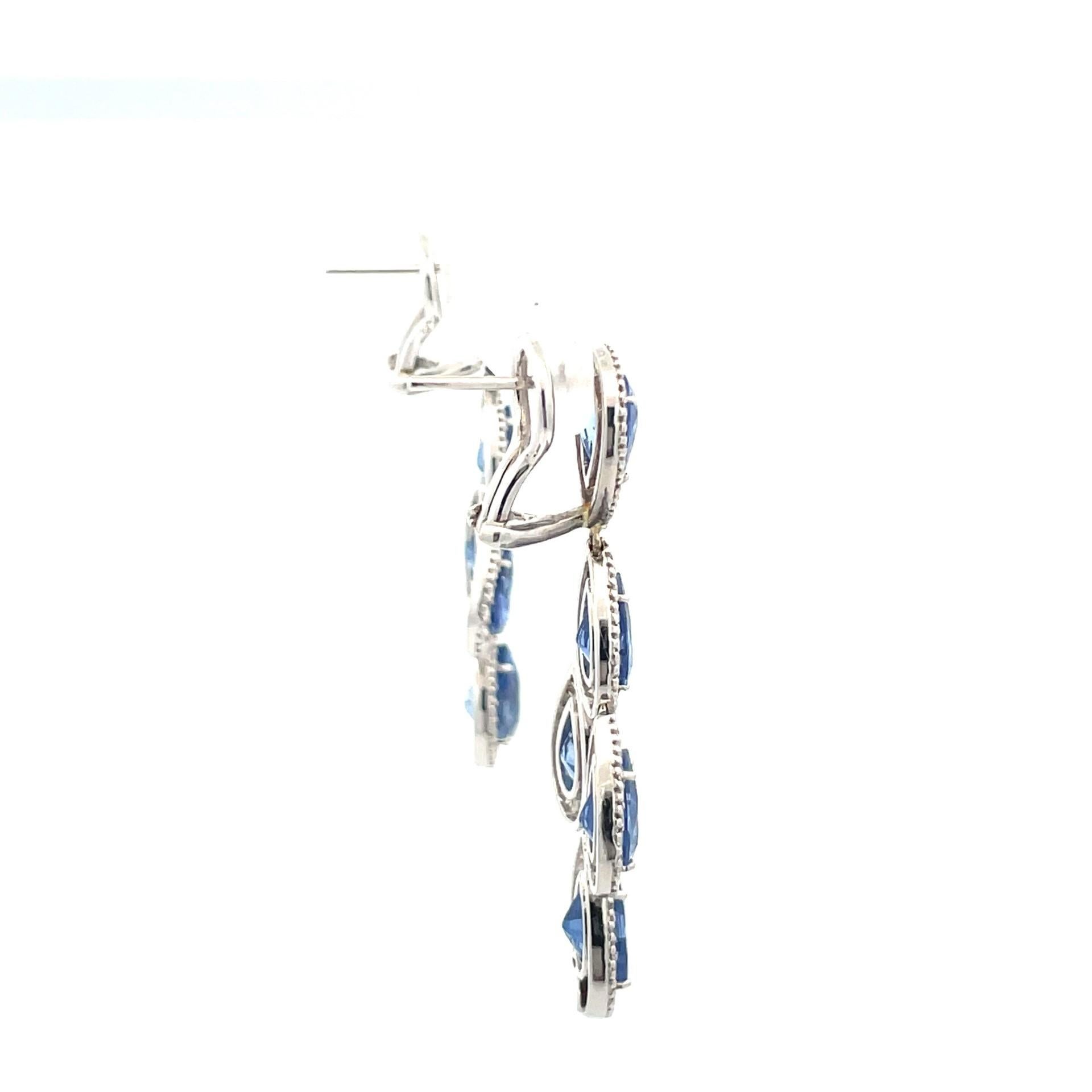 Pear Shape Ceylon Blue Sapphire & Diamond Earrings in 18 Kt White Gold  For Sale 1
