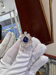 Sri Lankan Ceylon Sapphire, 3.06ct Diamond Halo Ballerina Ring 18K White Gold