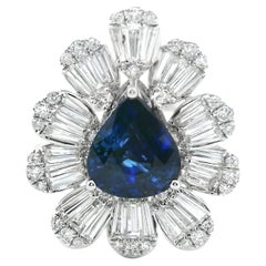 Pear-Shape Ceylon Sapphire and White Diamond Baguette Cocktail Ring 18K