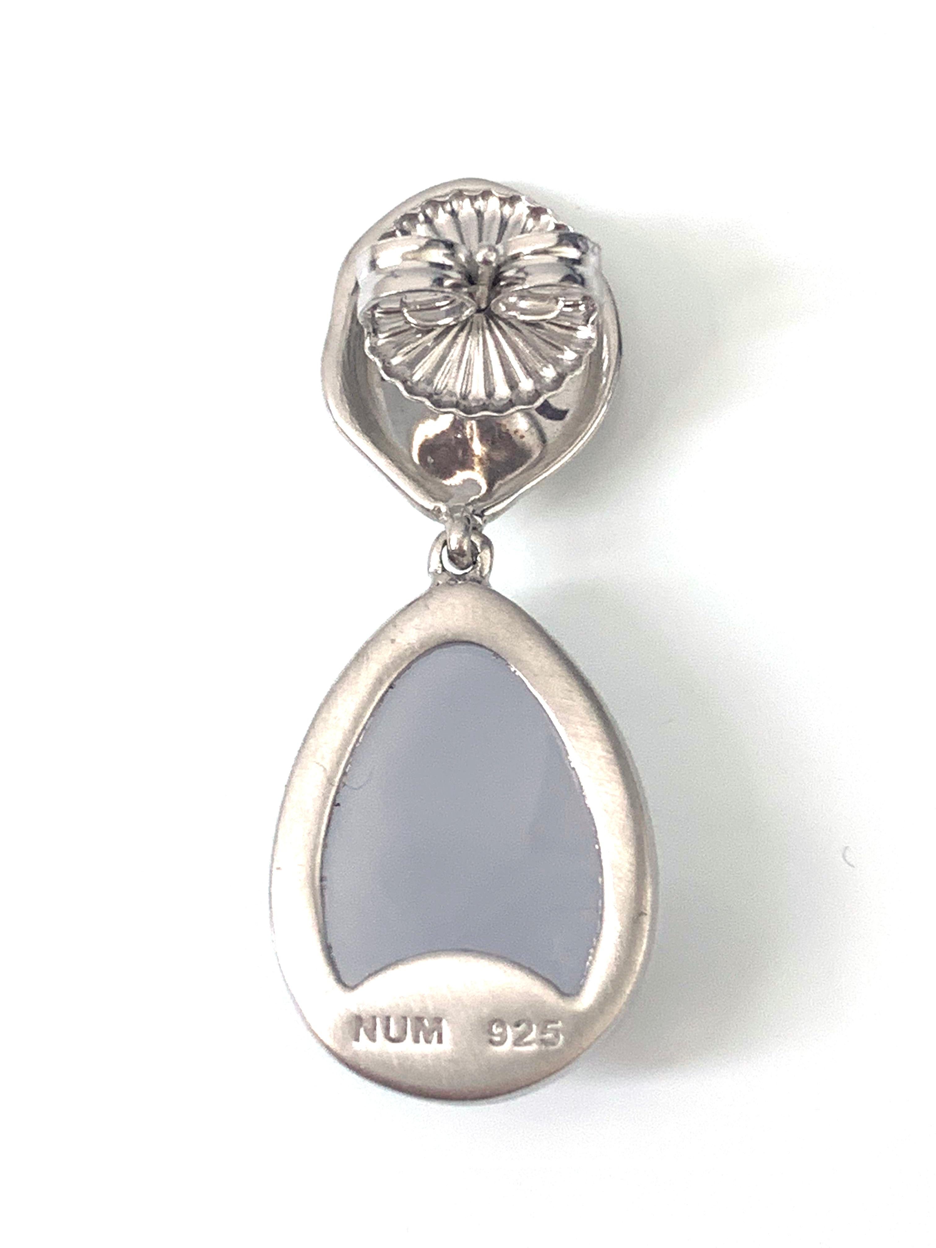 Pear-shape Cabochon Chalcedony Drop Sterling Silver Earrings For Sale 2