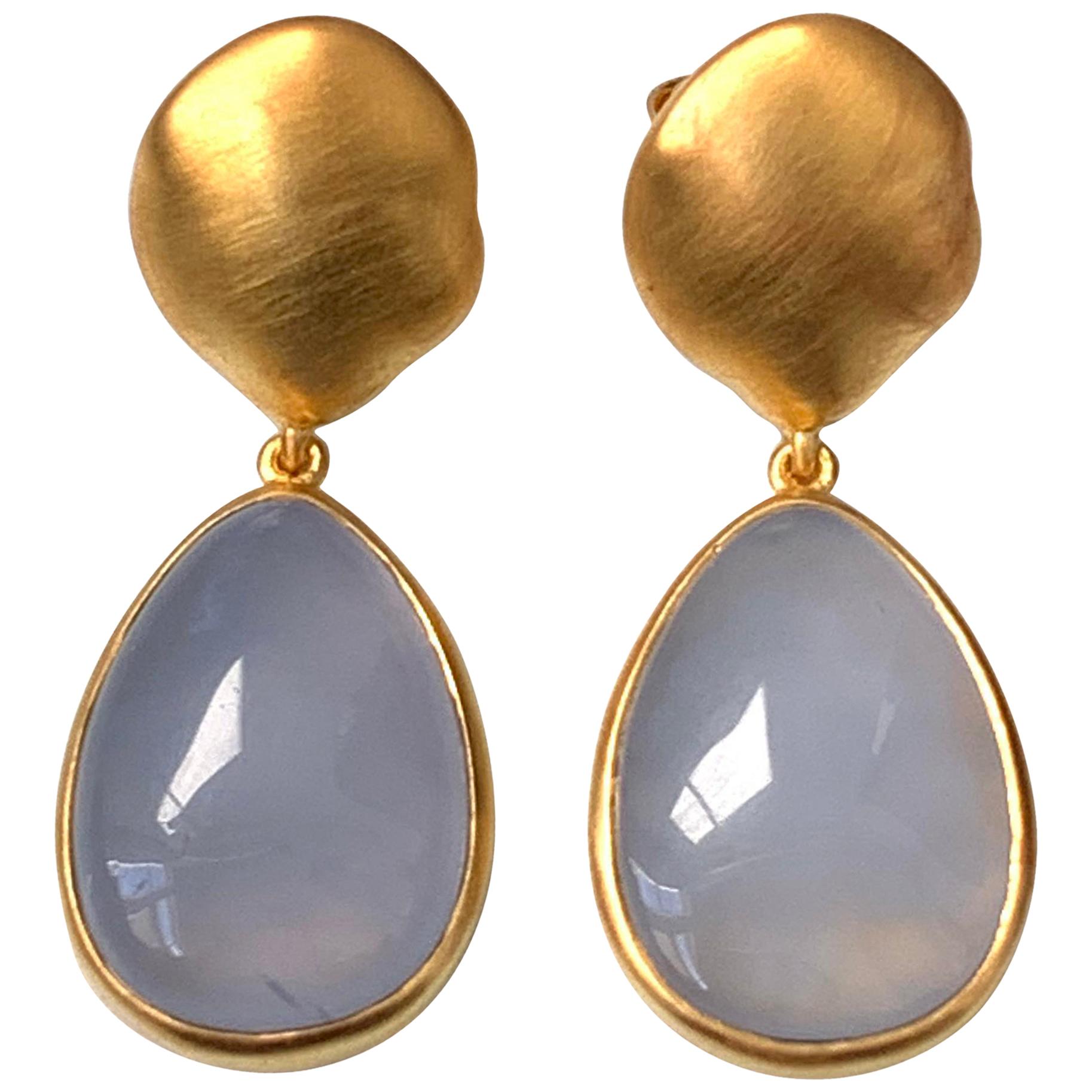 Pear-shape Cabochon Chalcedony Vermeil Drop Earrings