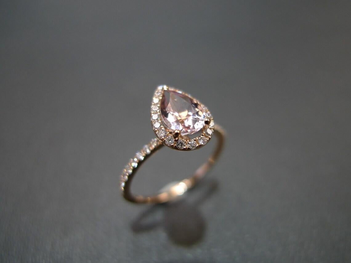 For Sale:  Pear Shape Champagne Natural Morganite and Diamond Engagement Ring Rose Gold 3
