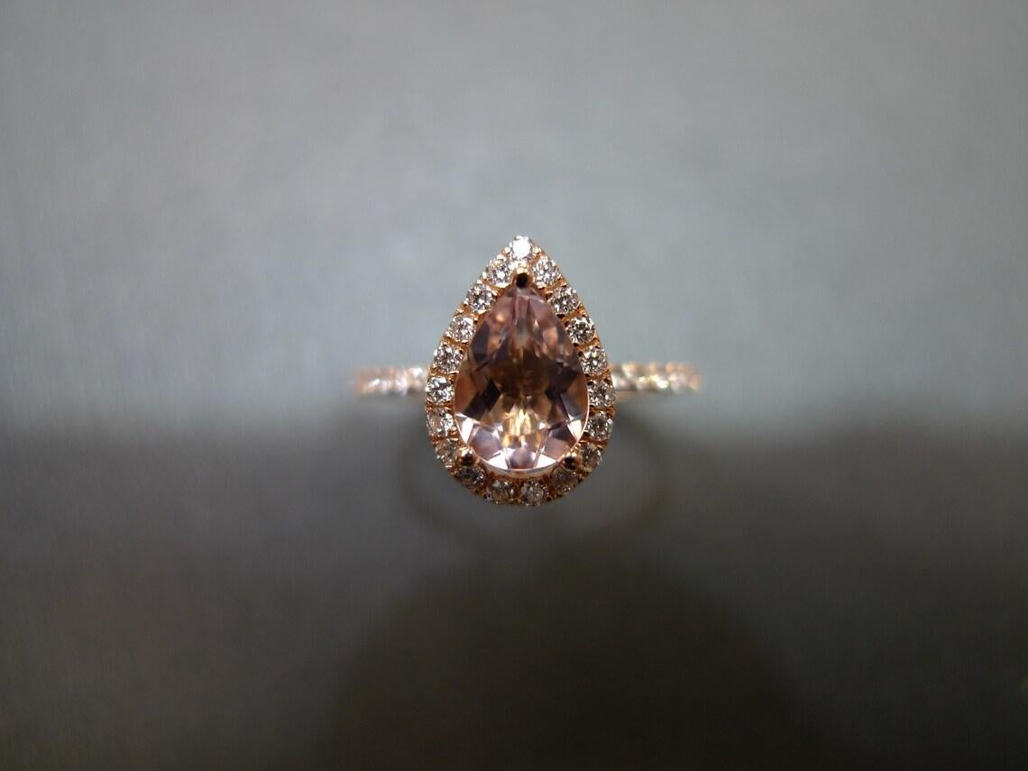 For Sale:  Pear Shape Champagne Natural Morganite and Diamond Engagement Ring Rose Gold 4