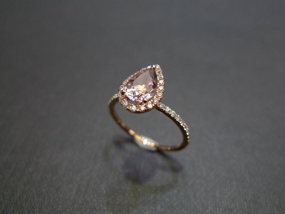 For Sale:  Pear Shape Champagne Natural Morganite and Diamond Engagement Ring Rose Gold 5
