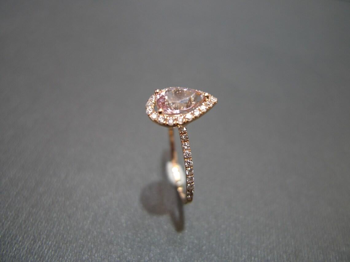 For Sale:  Pear Shape Champagne Natural Morganite and Diamond Engagement Ring Rose Gold 6