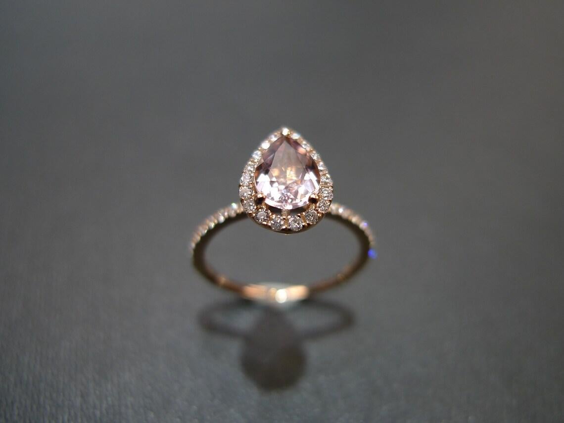 For Sale:  Pear Shape Champagne Natural Morganite and Diamond Engagement Ring Rose Gold 7