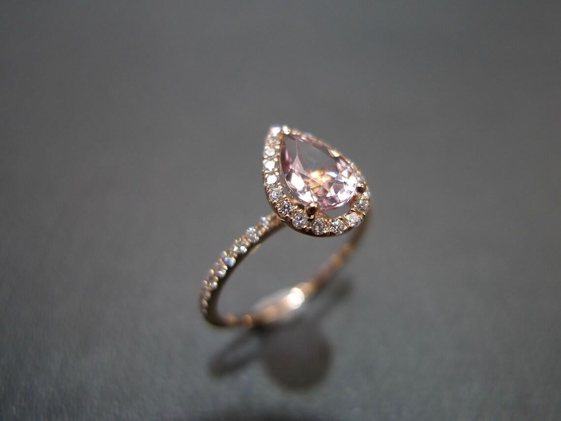 For Sale:  Pear Shape Champagne Natural Morganite and Diamond Engagement Ring Rose Gold 8