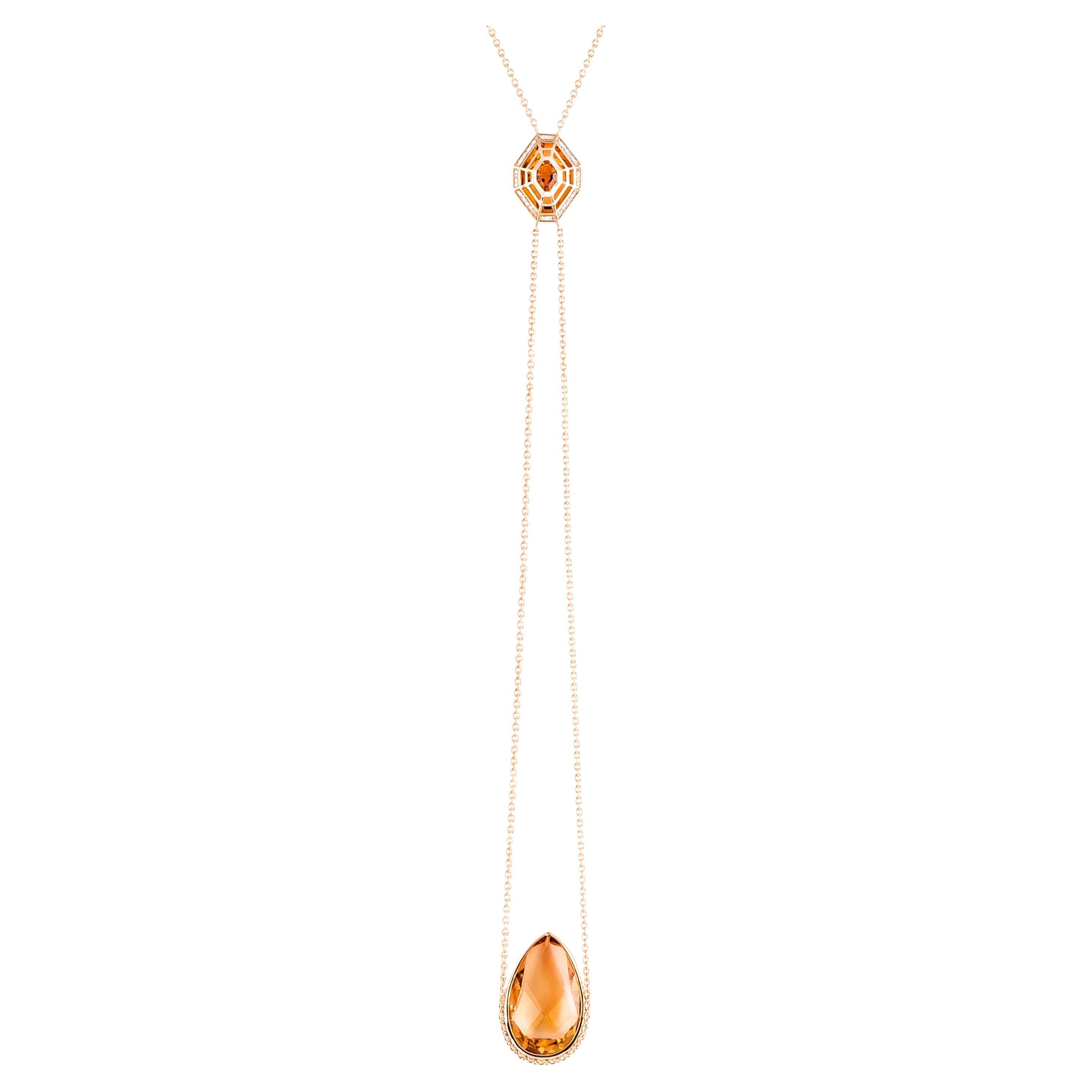 20.70 Carat CITRINE Diamond Yellow Gold Necklace