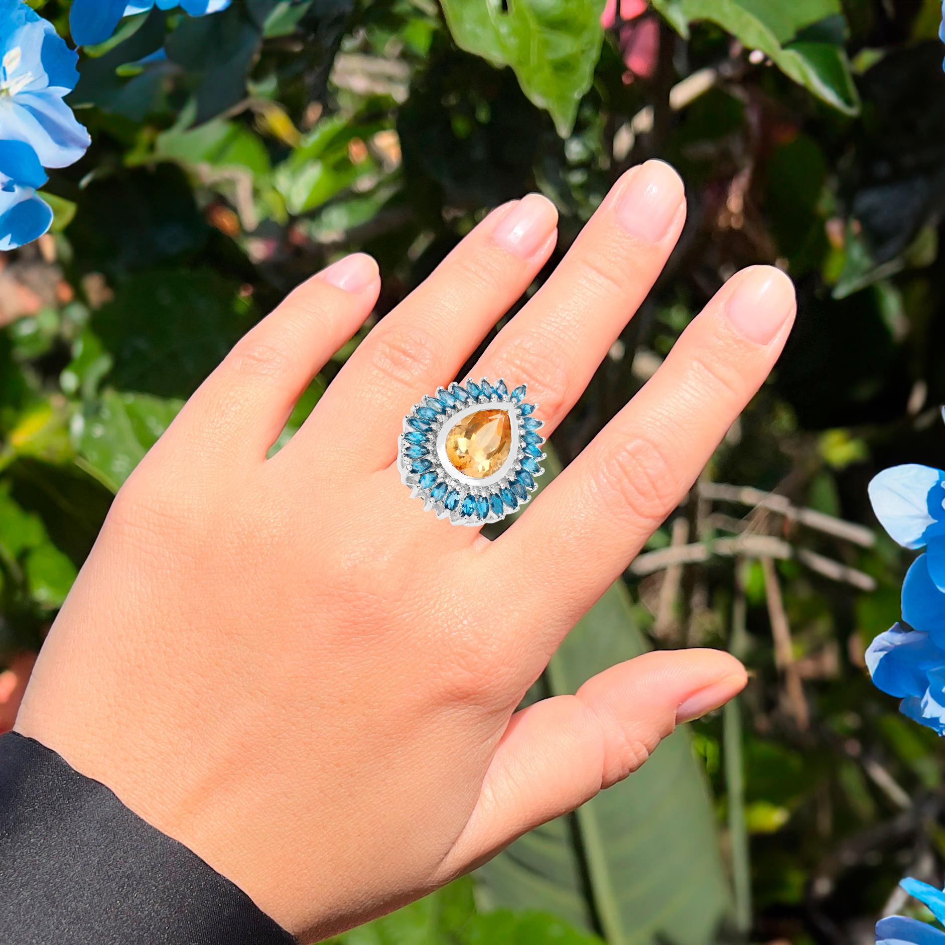 Contemporain Bague cocktail London Blue Topaz Halo 7,50 carats en vente