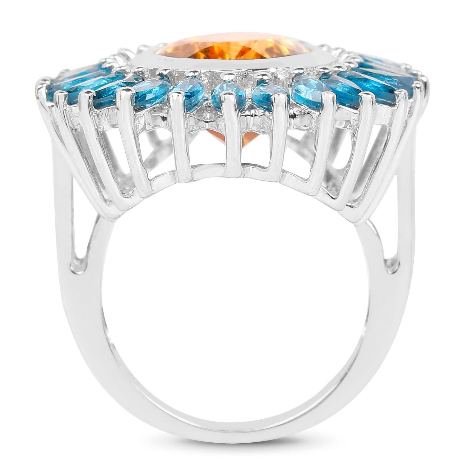 Pear Cut Citrine Cocktail Ring London Blue Topaz Halo 7.50 Carats In Excellent Condition In Laguna Niguel, CA