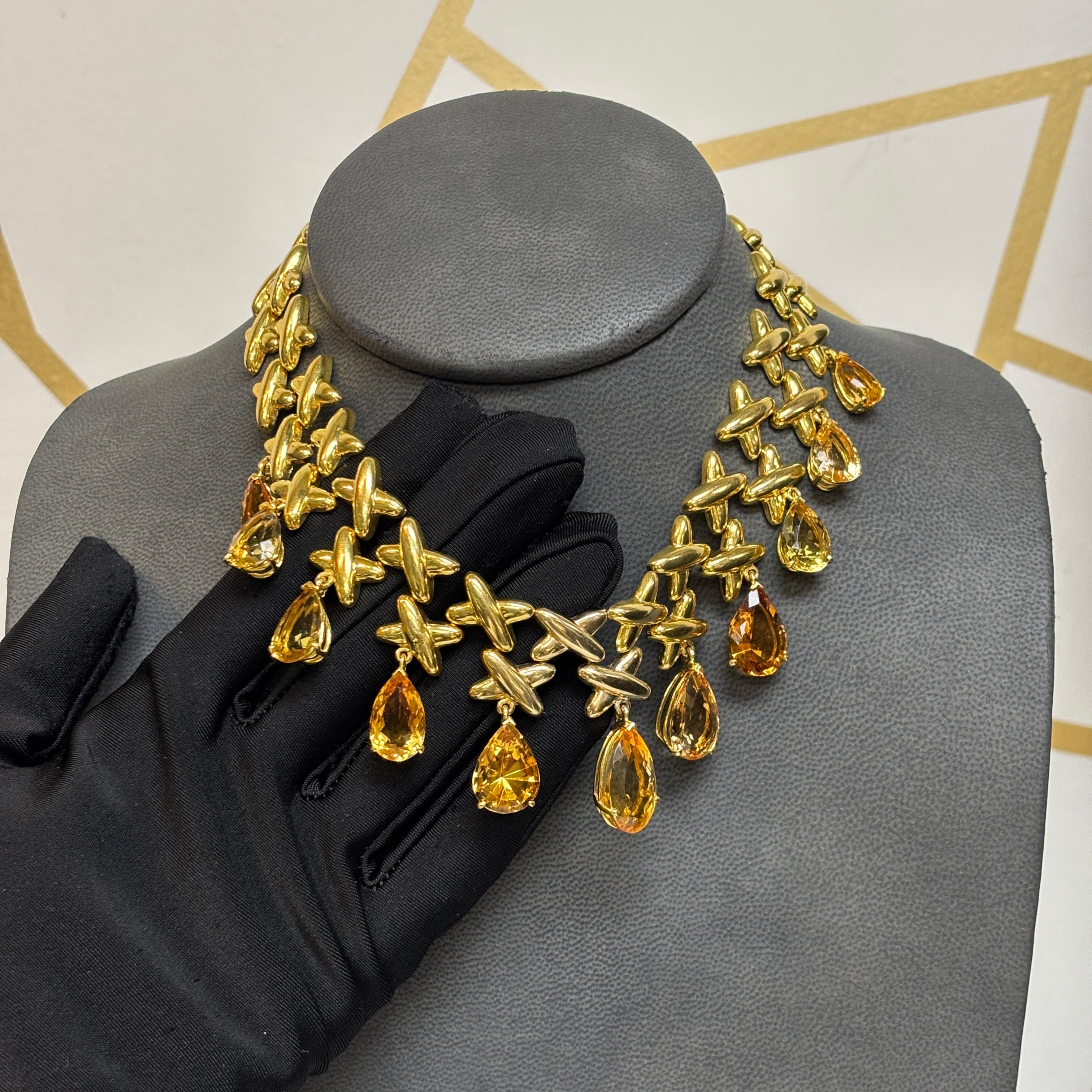 Taglio a goccia Collana di citrini a forma di pera in vendita