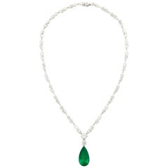 Pear Shape 15.69cts Gübelin Cert Colombian Emerald Diamond Pendant Necklace