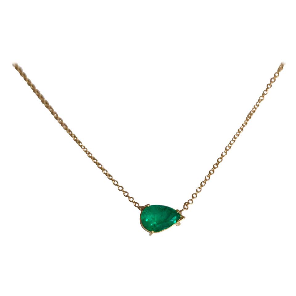 Pear Shape Colombian Emerald Solitaire Pendant Drop Necklace in 18 ...