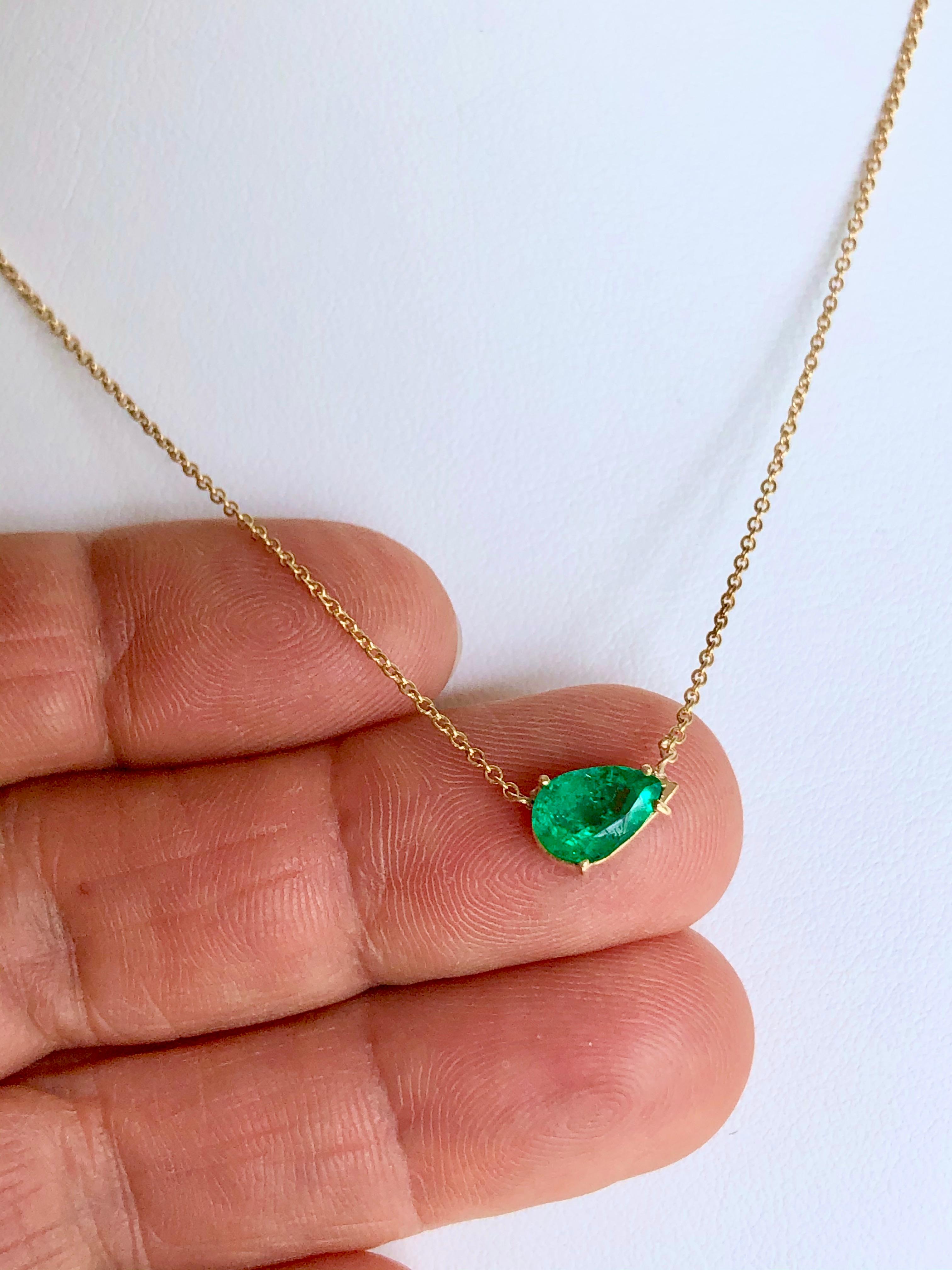 Pear Cut Emeralds Maravellous Colombian Emerald Solitaire Pendant Drop Necklace in 18K