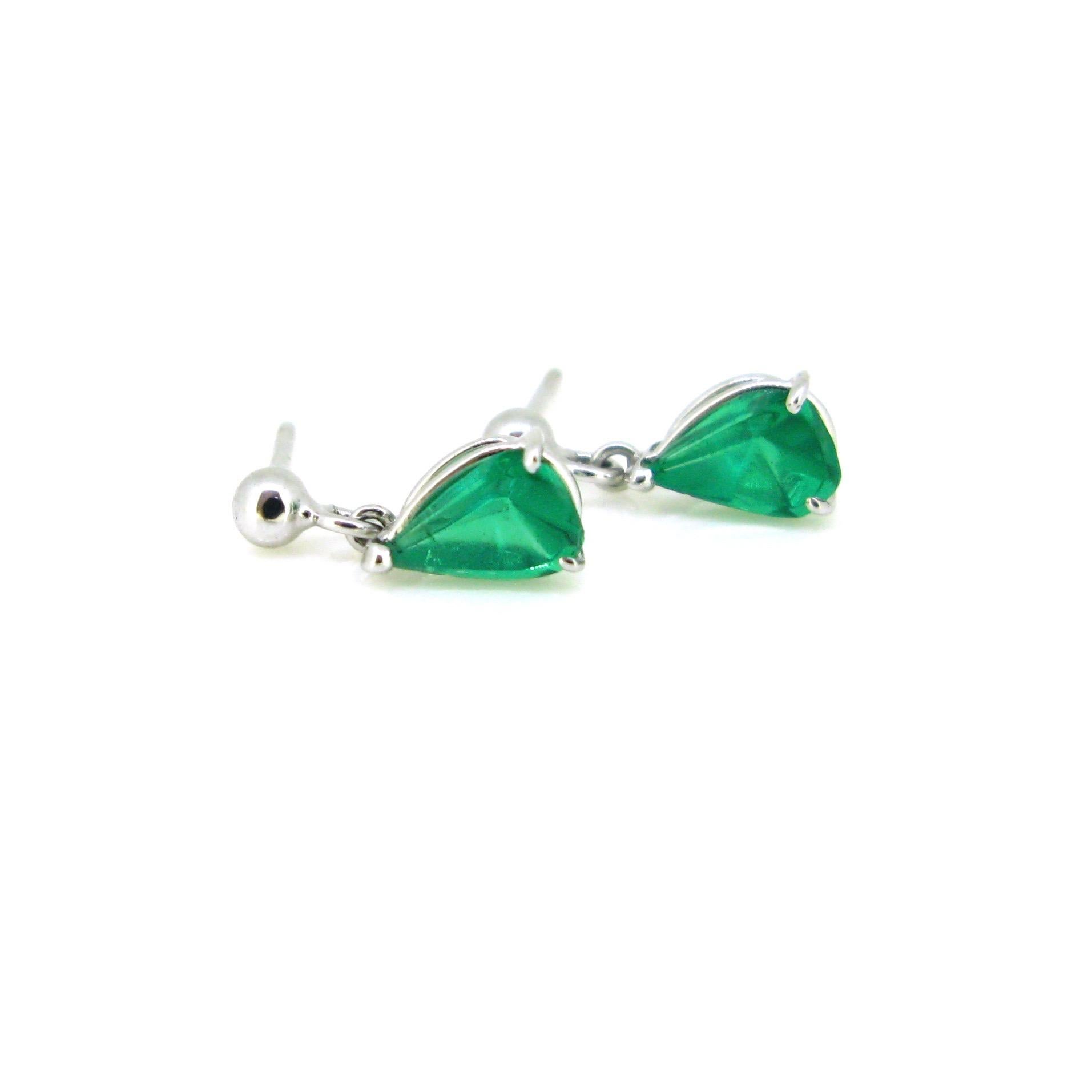 Pear Cut Pear Shape Colombian Emerald White Gold Studs Earrings