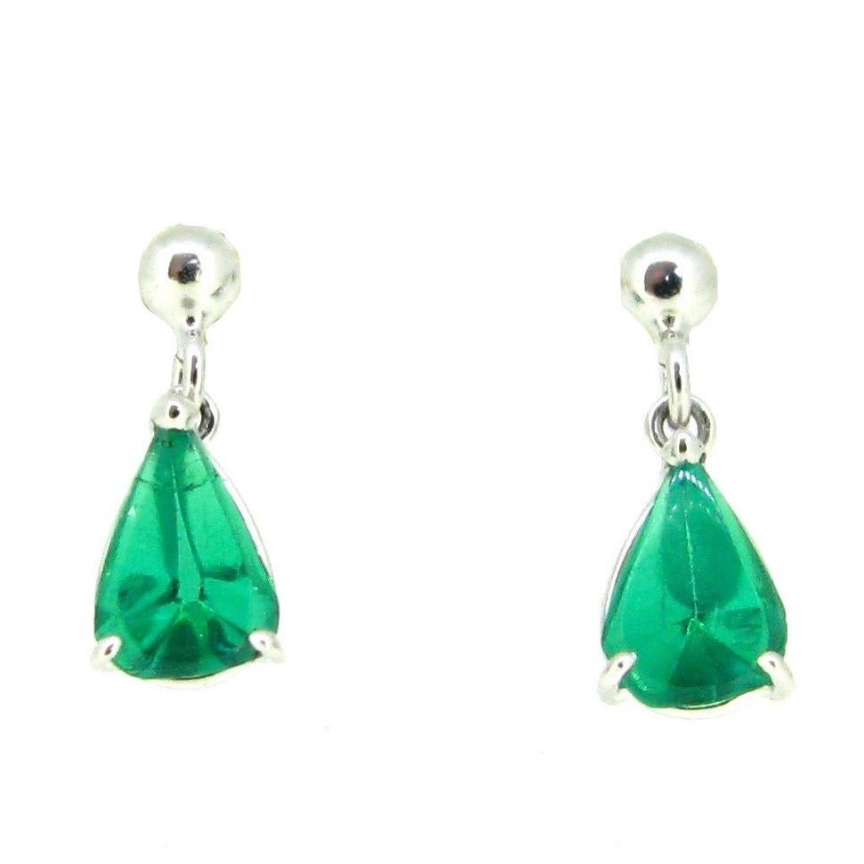 Pear Shape Colombian Emerald White Gold Studs Earrings