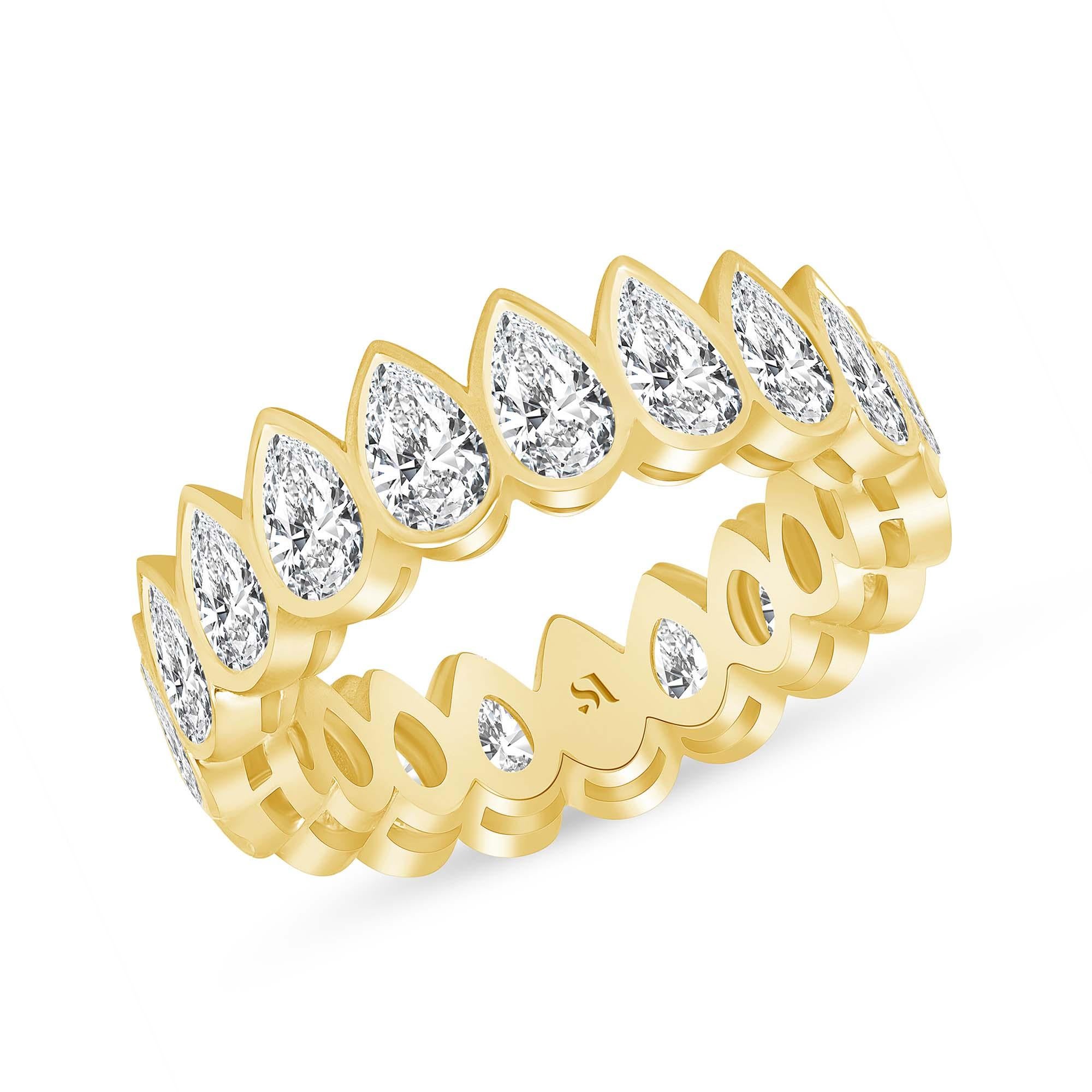 For Sale:  Pear shape Diamond 18k Gold Bezel Set Eternity Band, Full Eternity Wedding Band 2