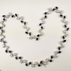 Pear Shape Diamond and Blue Sapphire Double Bezel Necklace in 14K White Gold
