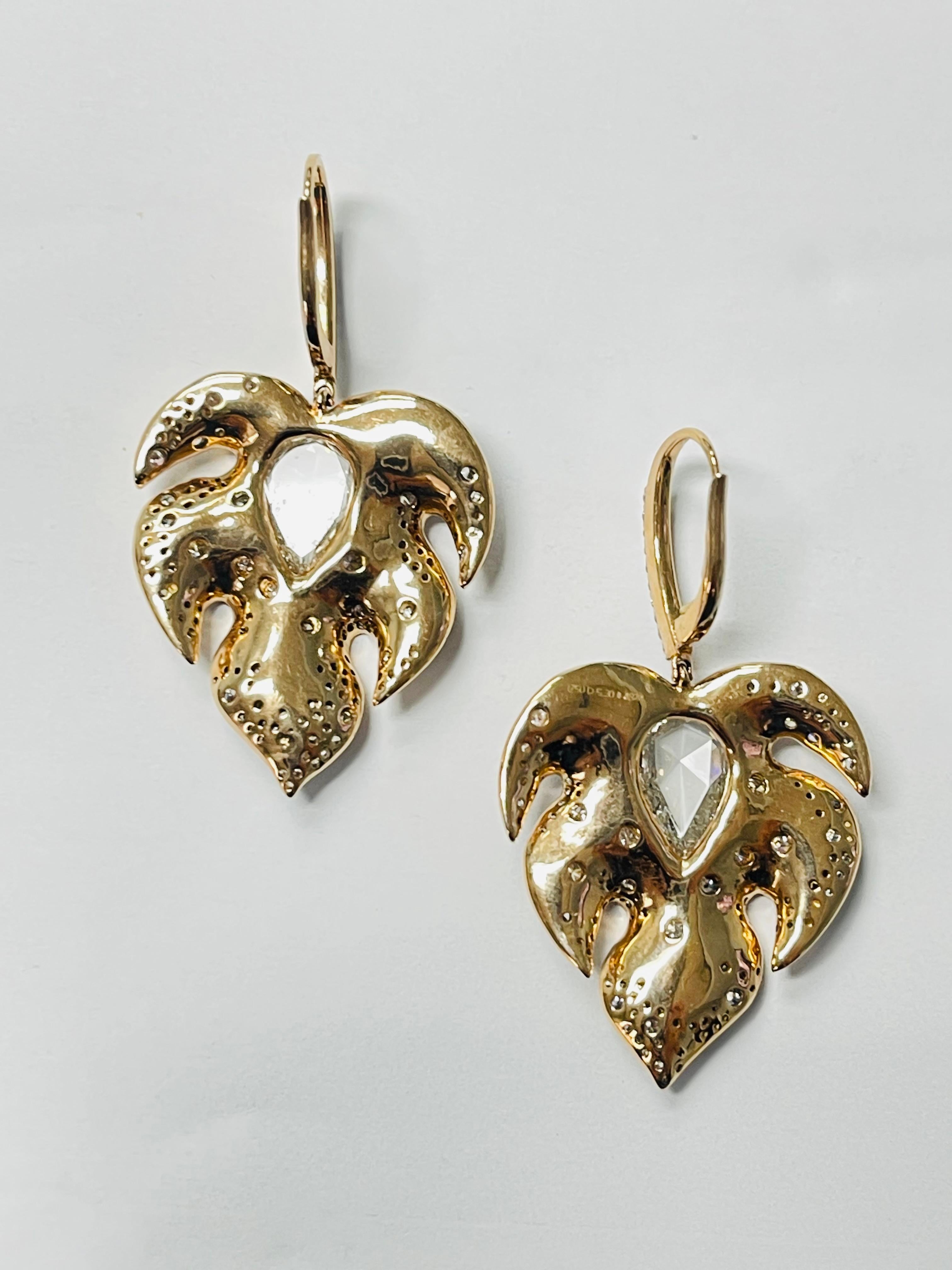 Women's Pear Shape Diamond And Enamel Chandelier Earrings In 18 K Gold.  For Sale