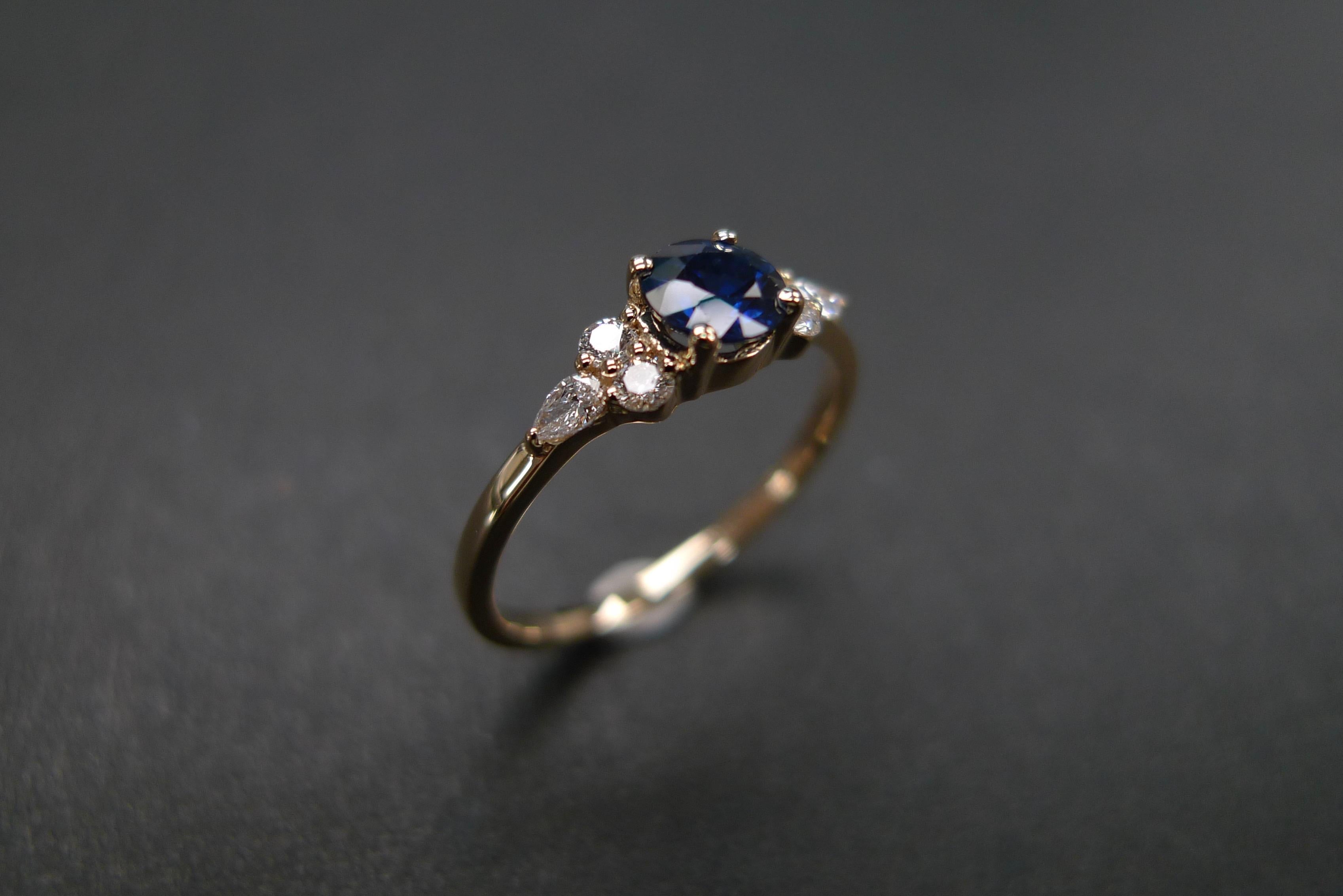 For Sale:  Pear Shape Diamond and Round Brilliant Cut Blue Sapphire Engagement Ring 11