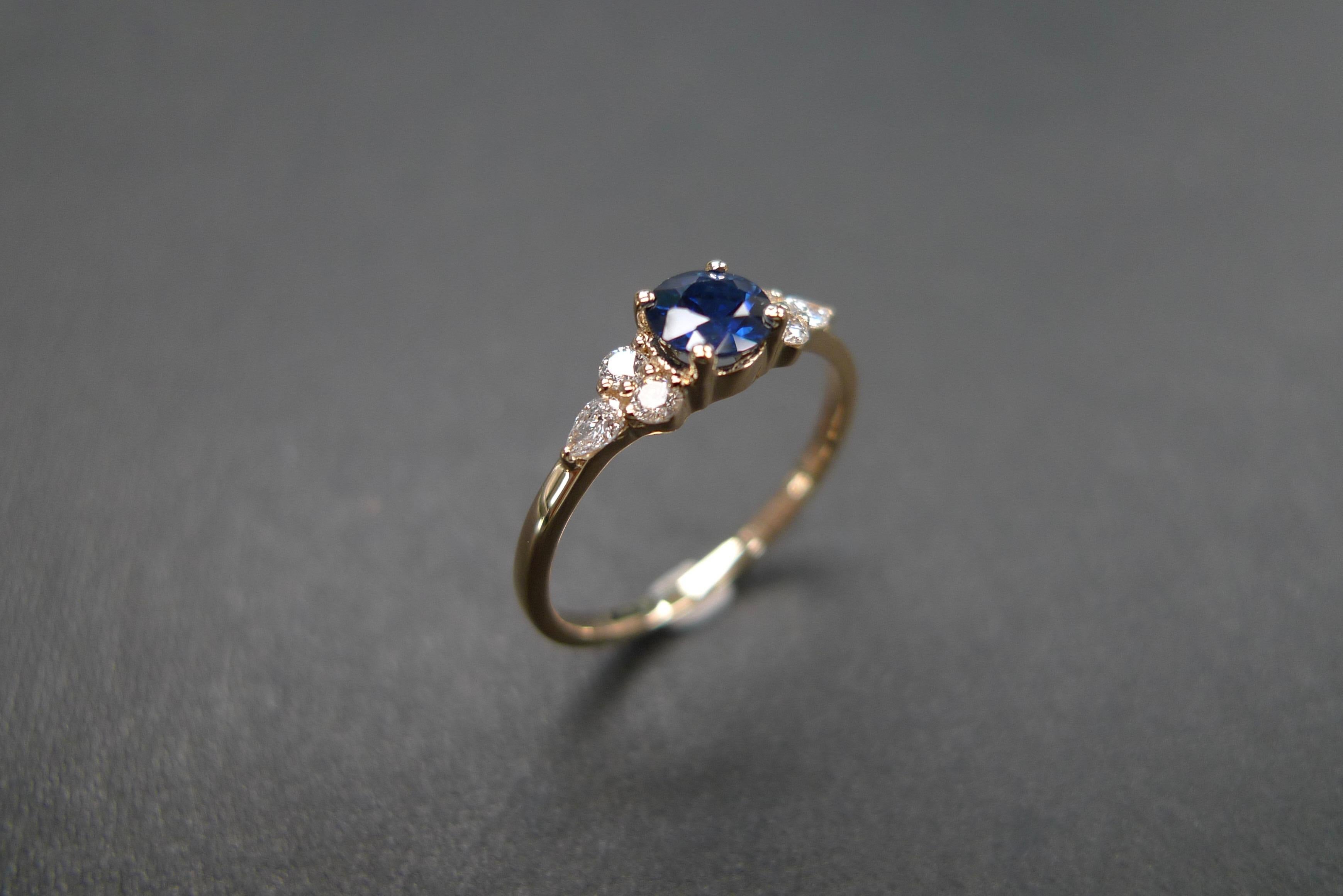 For Sale:  Pear Shape Diamond and Round Brilliant Cut Blue Sapphire Engagement Ring 2
