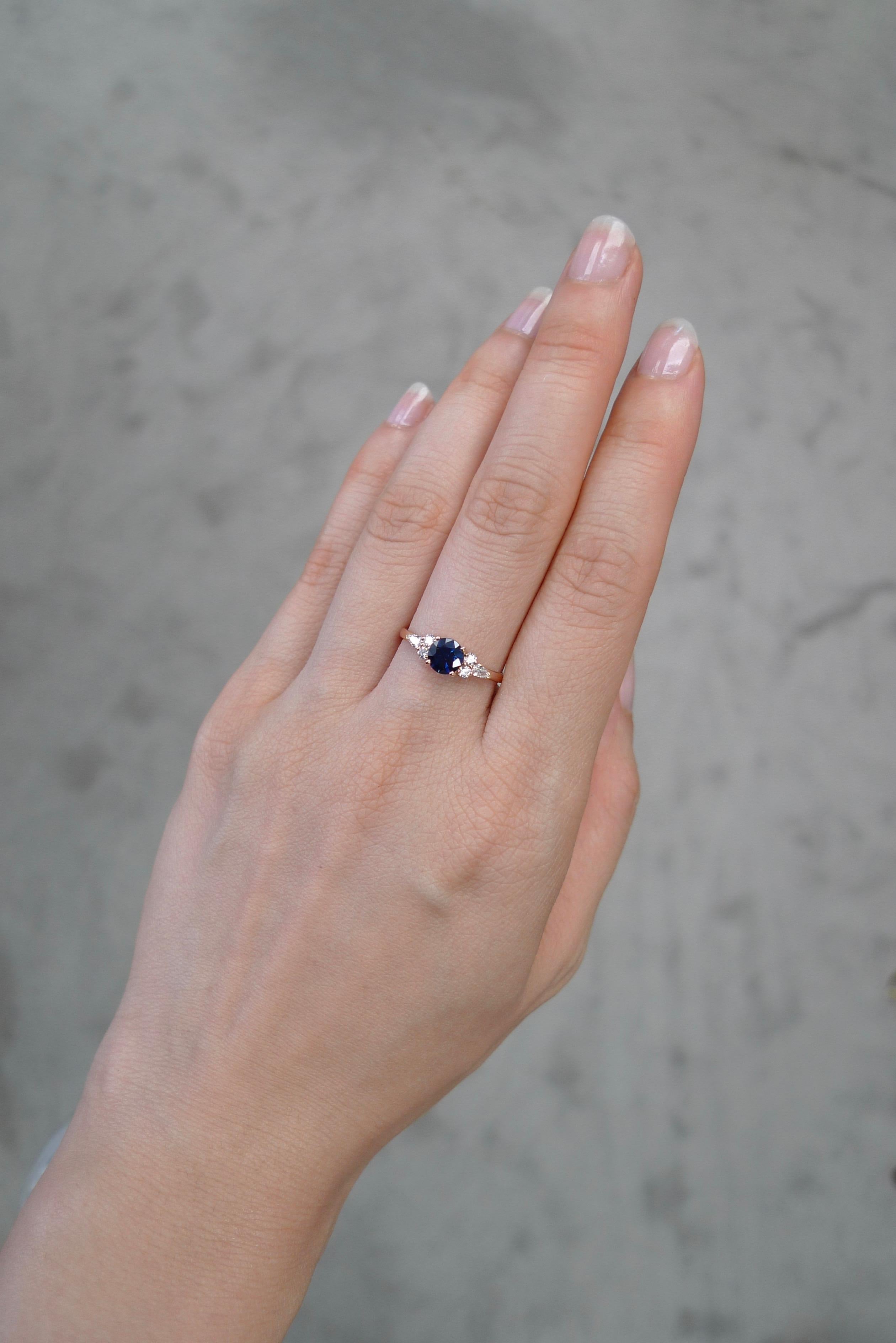 For Sale:  Pear Shape Diamond and Round Brilliant Cut Blue Sapphire Engagement Ring 3