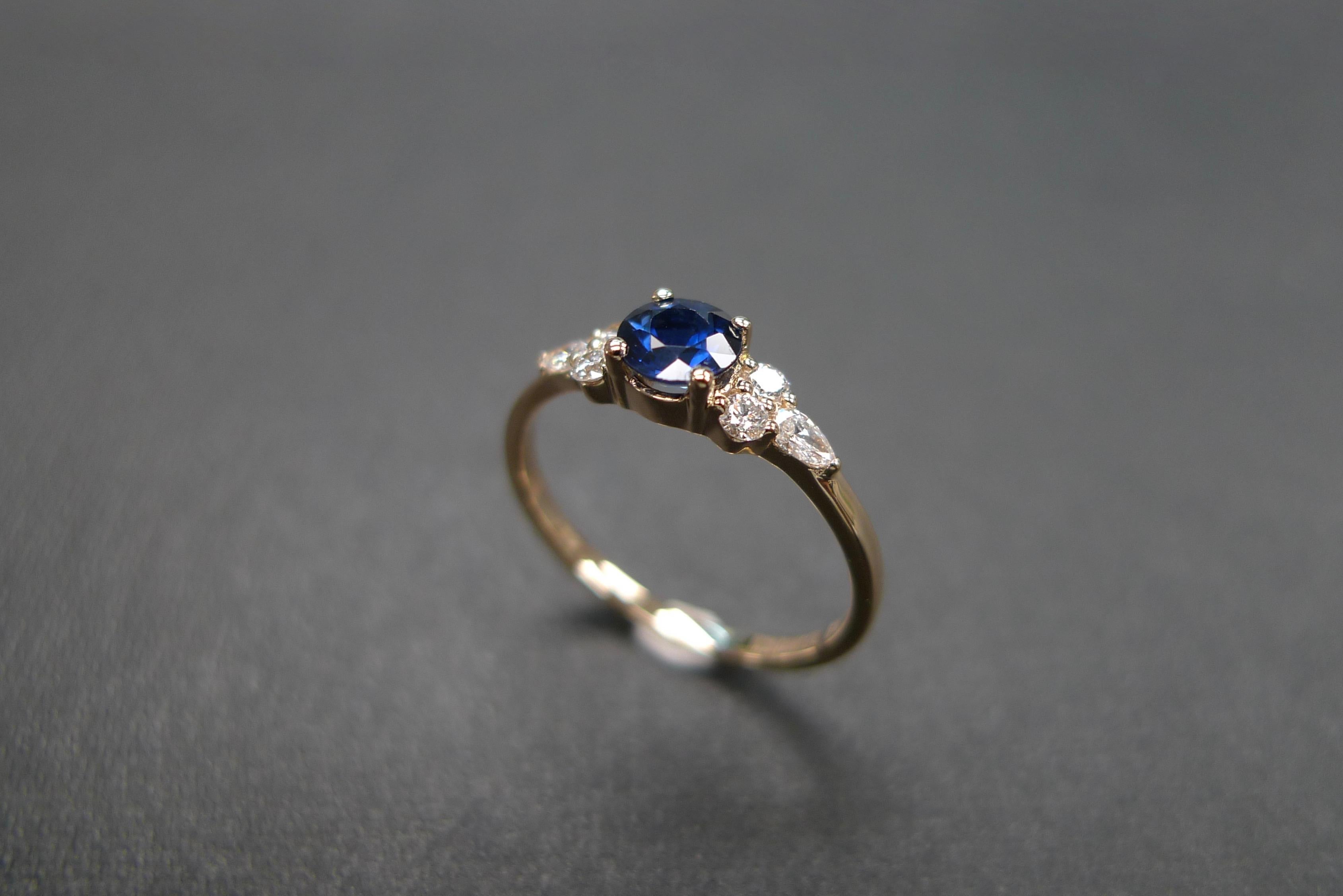 For Sale:  Pear Shape Diamond and Round Brilliant Cut Blue Sapphire Engagement Ring 4
