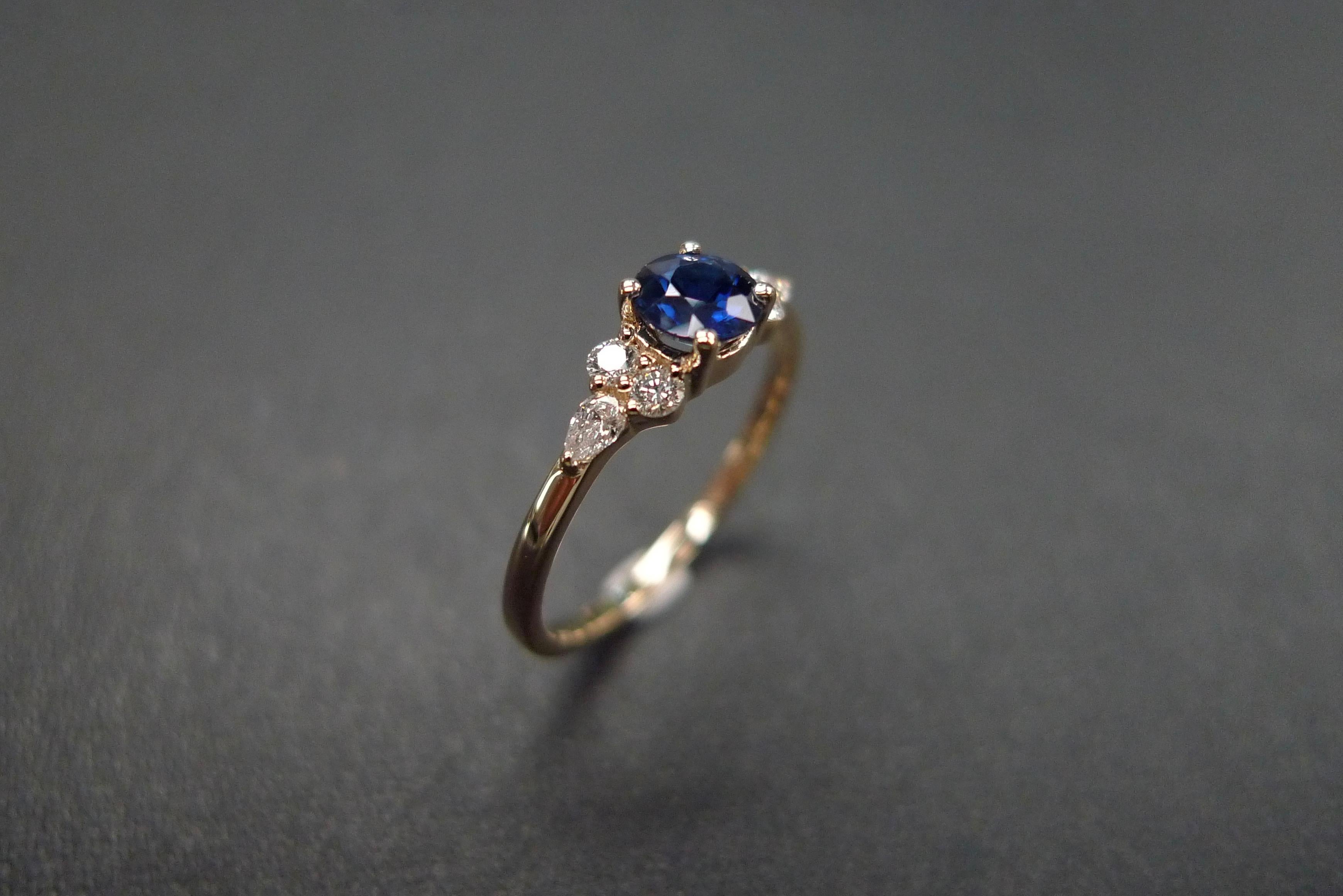 For Sale:  Pear Shape Diamond and Round Brilliant Cut Blue Sapphire Engagement Ring 6