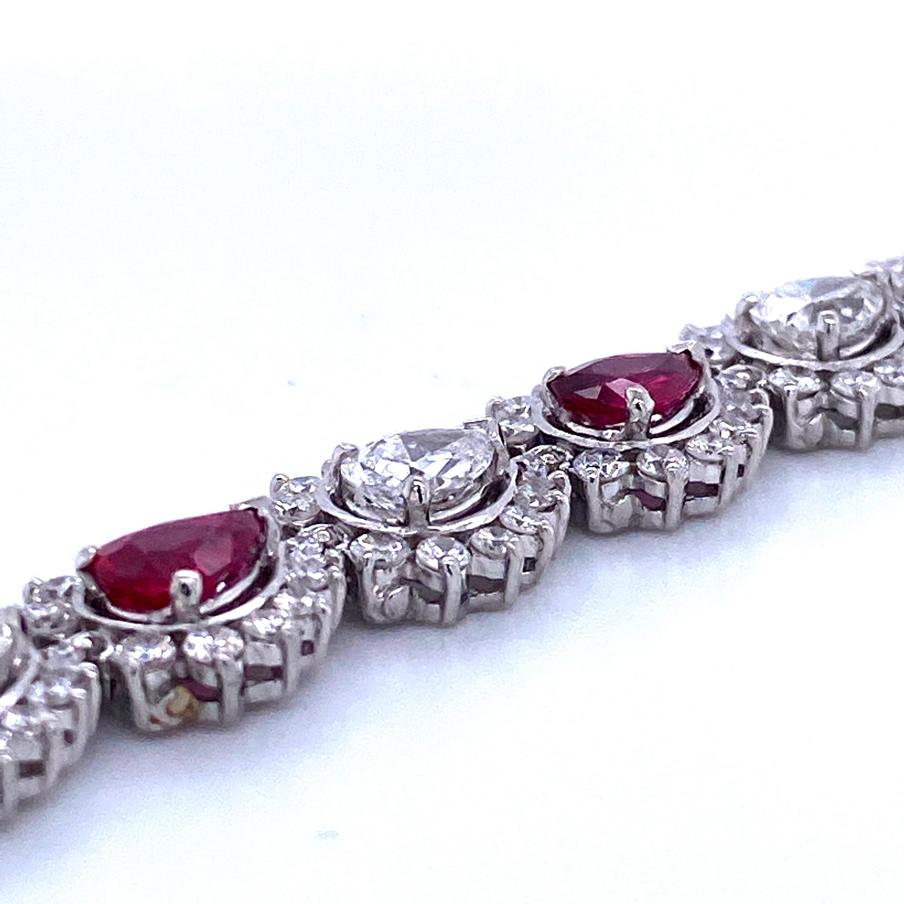 Pear Cut Pear Shape Diamond and Ruby Halo Bracelet 17.50 Carat Platinum