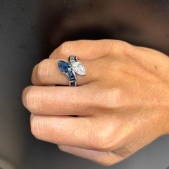 Pear Shape Diamond and Sapphire " You And Me" Ring