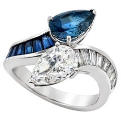 Pear Shape Diamond and Sapphire " You And Me" Ring