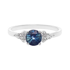 Bague de fiançailles en or blanc 18 carats avec diamant en forme de poire et saphir bleu sarcelle