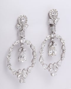 Pear Shape Diamond and White Gold Chandelier Earrings