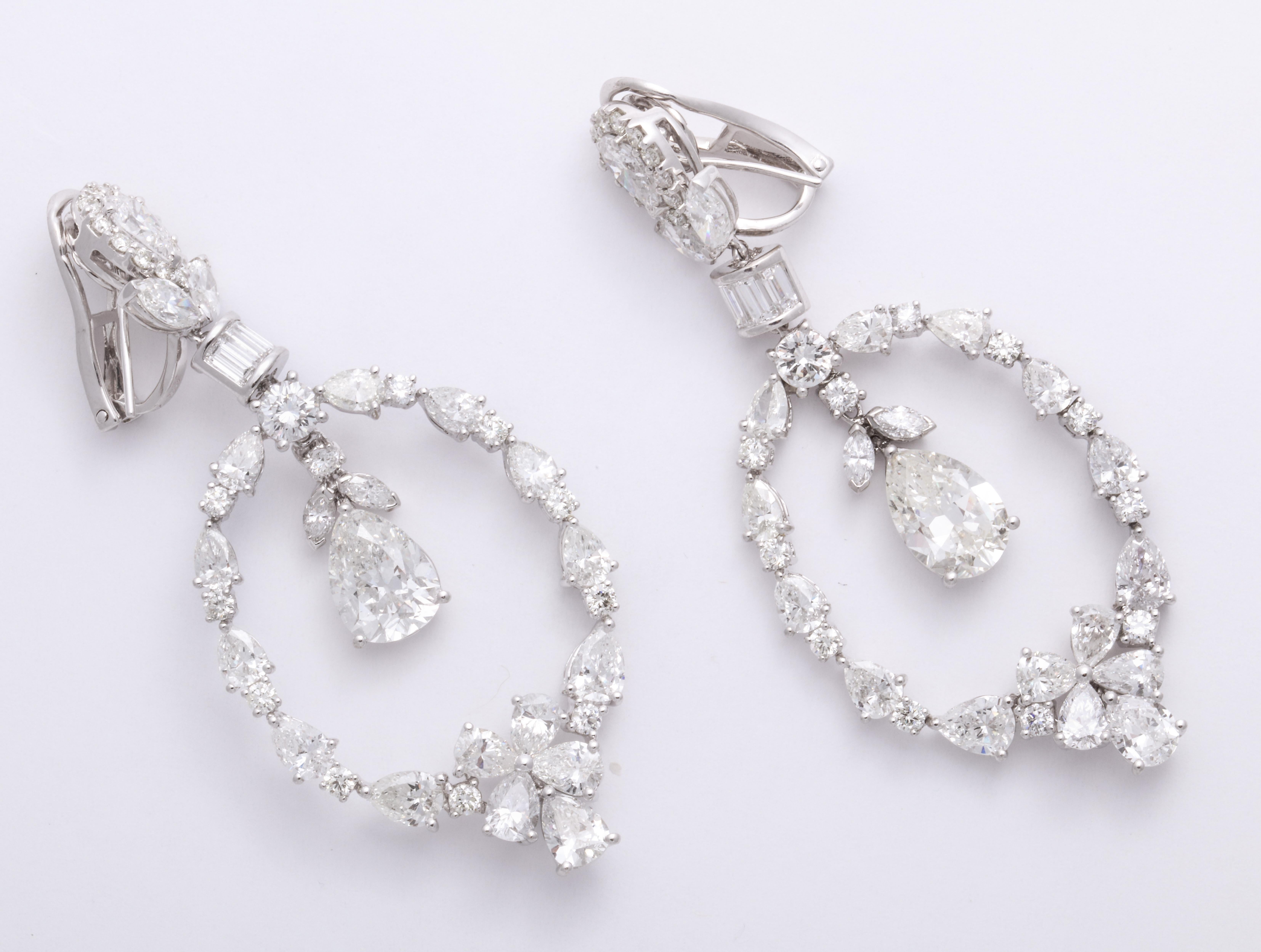 Romantic Pear Shape Diamond and White Gold Chandelier Earrings For Sale