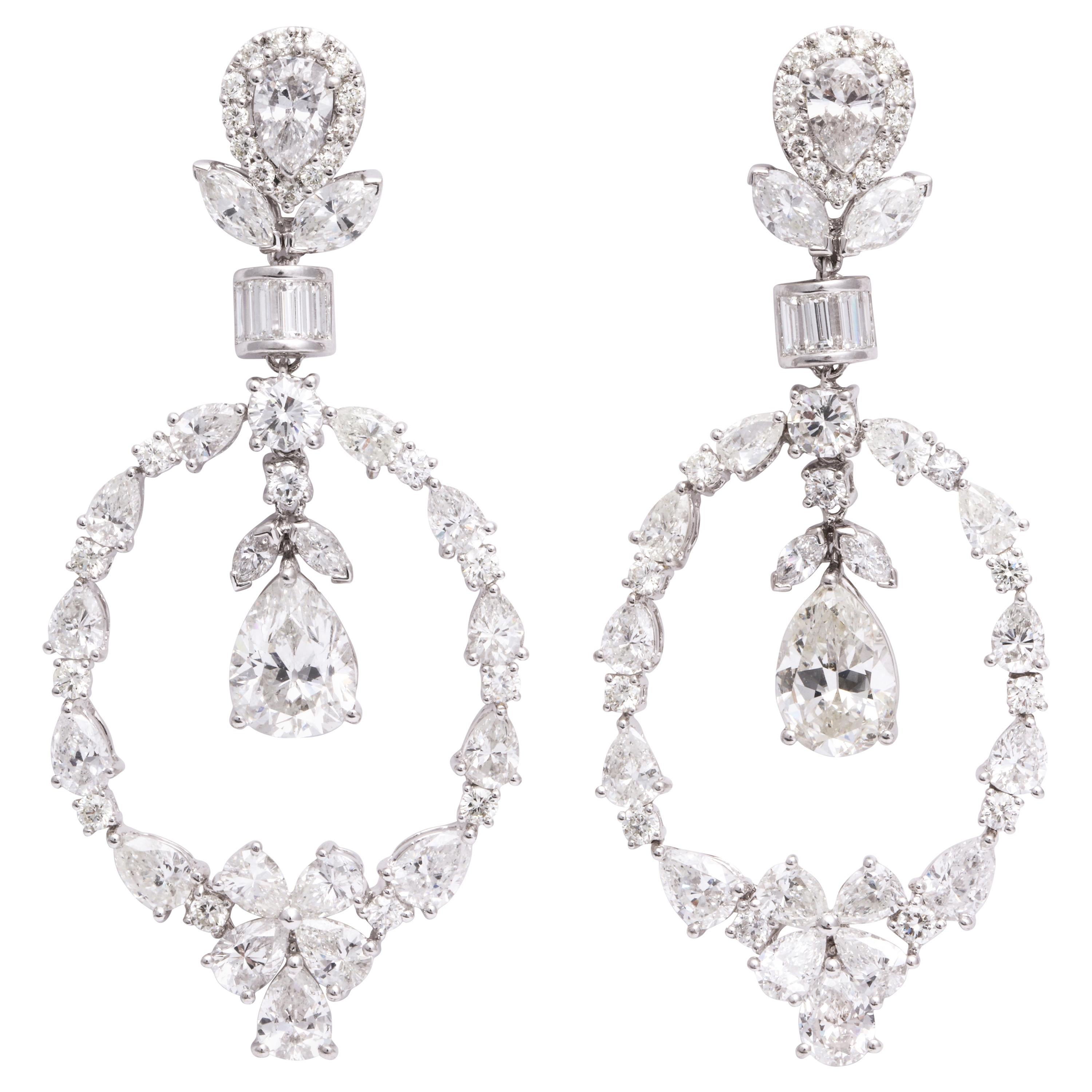 Pear Shape Diamond and White Gold Chandelier Earrings For Sale