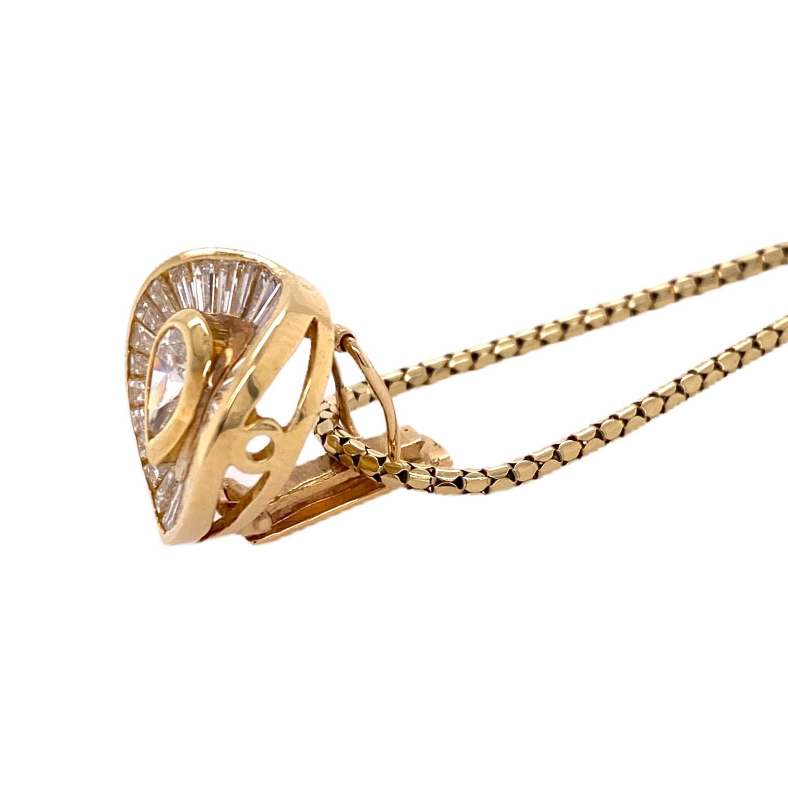 Contemporary Pear Shape Diamond Ballerina Pendant Necklace 14 Karat Yellow Gold