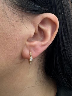 Pear Shape Diamond Beaded Hoop Earrings 0.21 Carats 14 Karat Yellow Gold