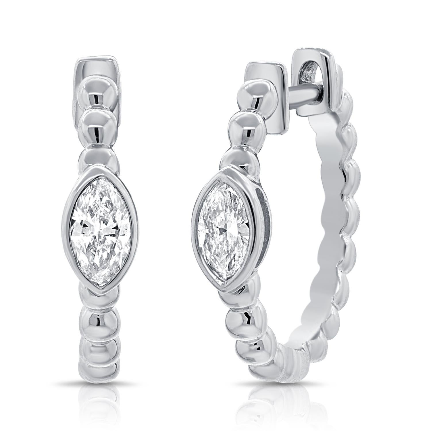 Créoles en or jaune 14 carats perlées de diamants en forme de poire 0,21 carat en vente 3