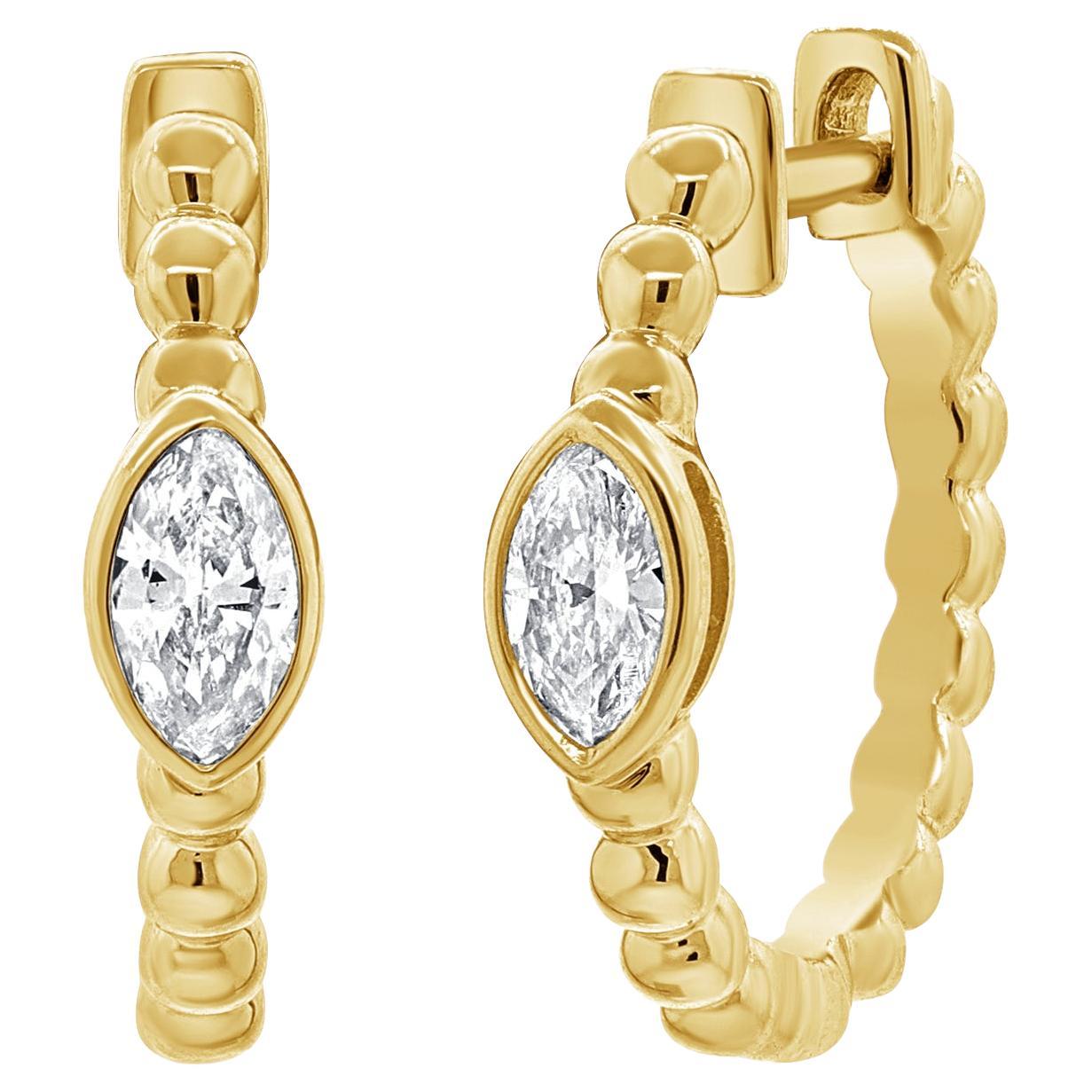 Pear Shape Diamond Beaded Hoop Earrings 0.21 Carats 14 Karat Yellow Gold