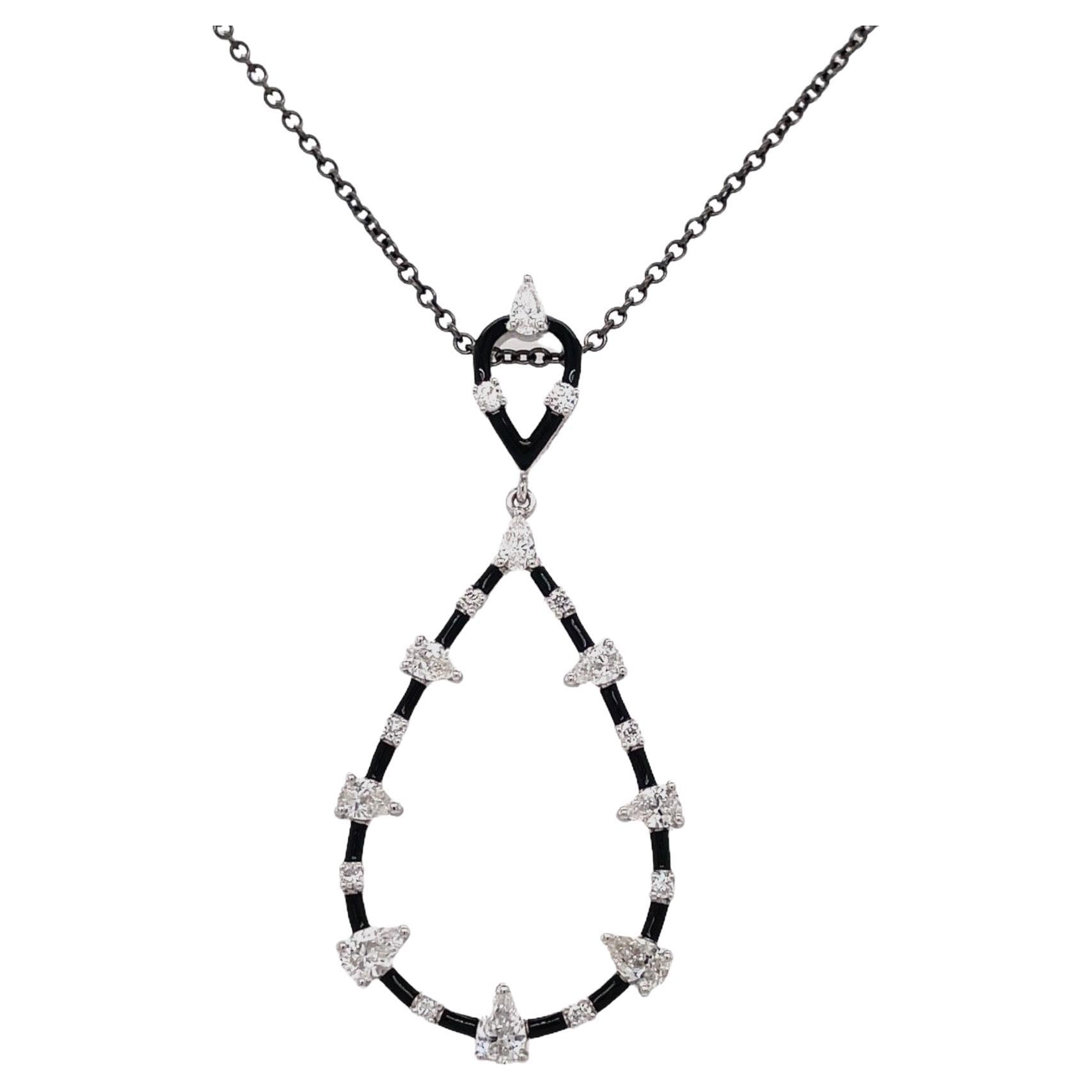 Tropfenanhänger mit Diamant und schwarzer Emaille in Birnenform