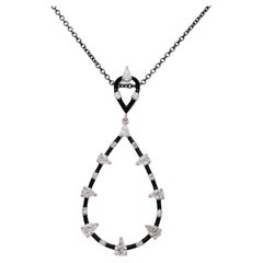 Pear Shape Diamond & Black Enamel Drop Pendant 