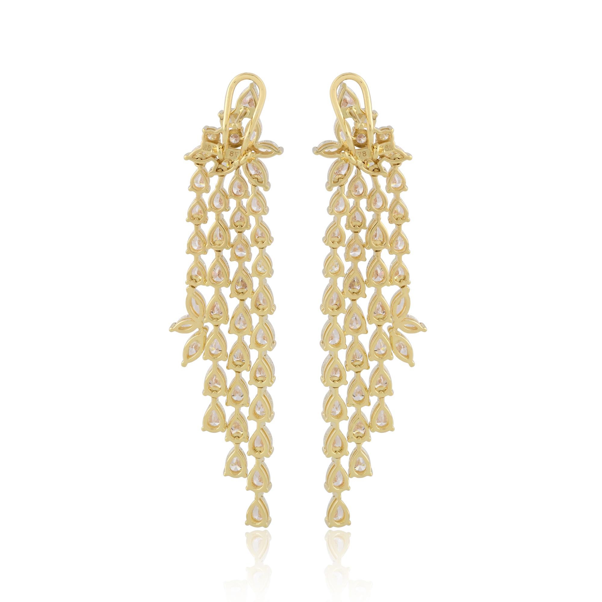 Boucles d'oreilles chandelier en or jaune 14 carats avec diamants poire de 15,26 carats SI/H Neuf - En vente à Diera, Dubai