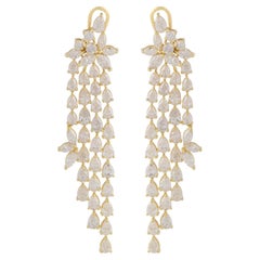 Boucles d'oreilles chandelier en or jaune 14 carats et diamants en forme de poire