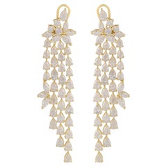 Pear Shape Diamond Chandelier Earrings 18 Karat Yellow Gold Handmade Jewelry