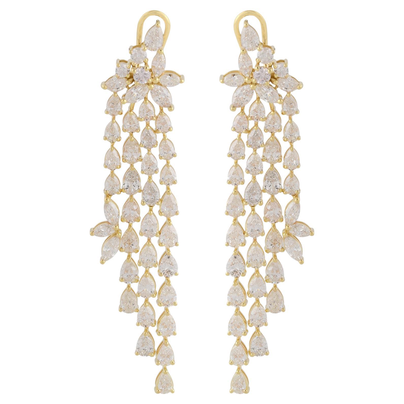Boucles d'oreilles chandelier en or jaune 18 carats et diamants en forme de poire