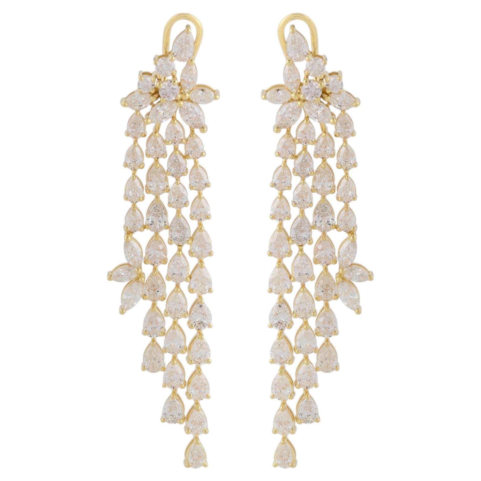 Pendientes araña de diamantes en forma de pera Oro amarillo de 18 quilates Joyería hecha a mano