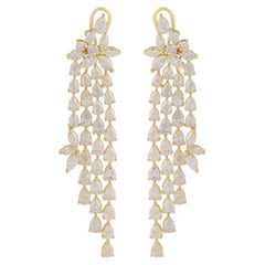 Pear Shape Diamond Chandelier Earrings 18 Karat Yellow Gold Handmade Jewelry